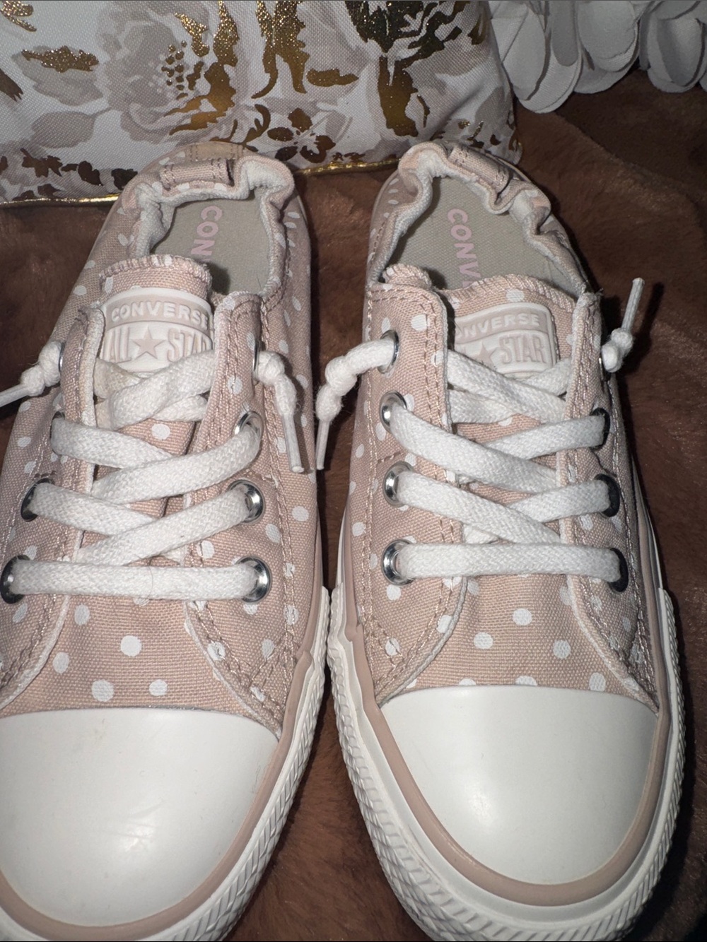 Converse tan Polka Dot Low Top Sneakers